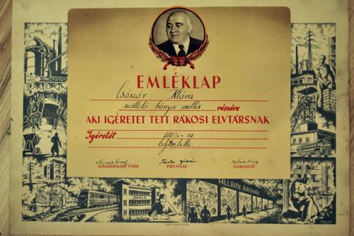 Emléklap - igéret Rákosi elvtársnak Emléklap - igéret Rákosi elvtársnak