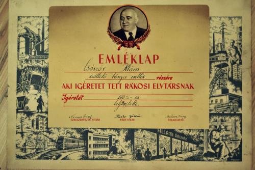 Emléklap - igéret Rákosi elvtársnak