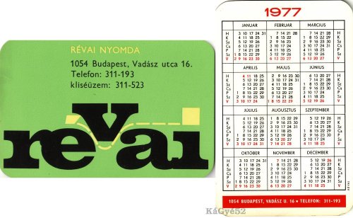 Révai nyomda kártyanaptár