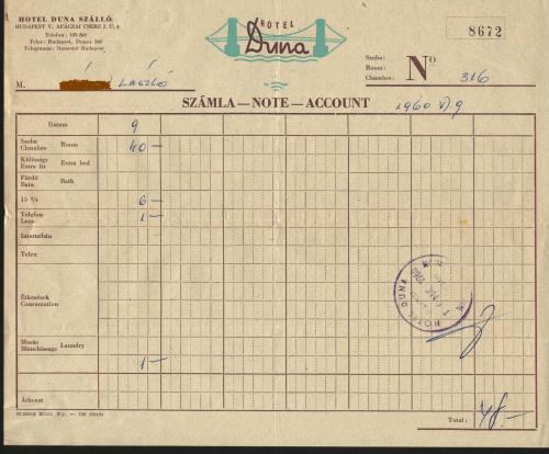 Hotel Duna számla
