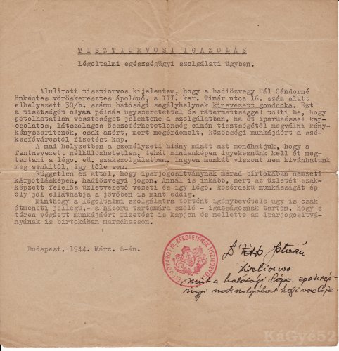 Tisztiorvosi igazolás Tisztiorvosi igazolás