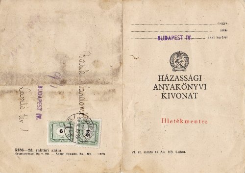 Házassági anyakönyvi kivonat Házassági anyakönyvi kivonat