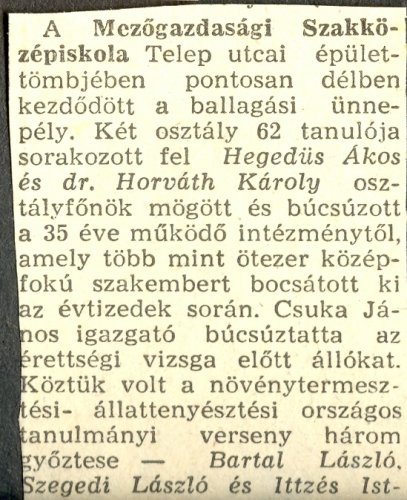 Váci Mezőgazdasági Iskola cikk Váci Mezőgazdasági Iskola cikk