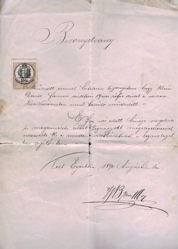 Bizonyítvány és ajánlólevél 1890. augusztus 1. Bizonyítvány és ajánlólevél 1890. augusztus 1.