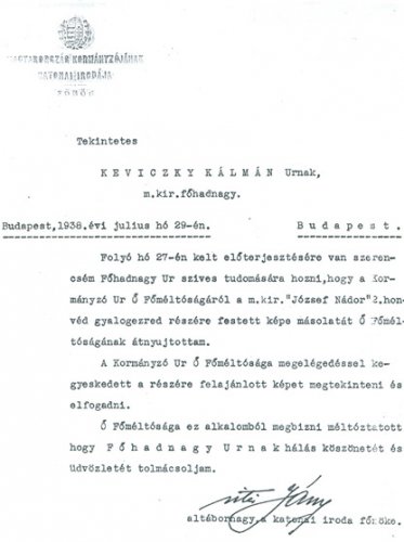 Keviczky Kálmán: Horthy Miklós festményének elismerése