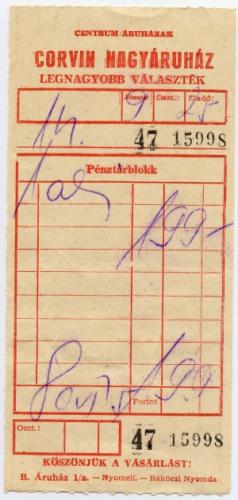 Corvin Áruház számla