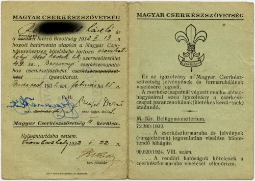 Cserkész igazolvány Cserkész igazolvány