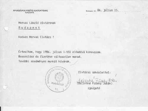 Értesités kinevezésről Értesités kinevezésről