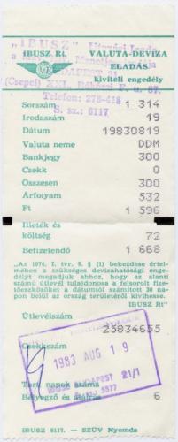 IBUSZ valutaváltási bizonylat IBUSZ valutaváltási bizonylat