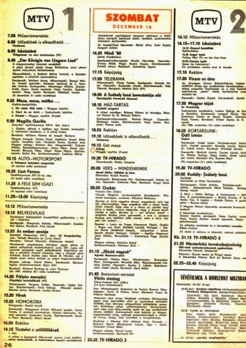 Televízió műsor 1982.12.18.
