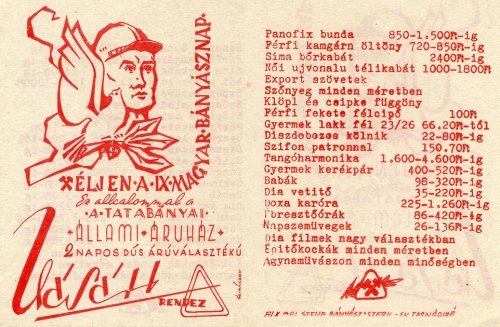 IX. Bányásznapi Vásár, Tatabányai Állami Áruház, árlista IX. Bányásznapi Vásár, Tatabányai Állami Áruház, árlista