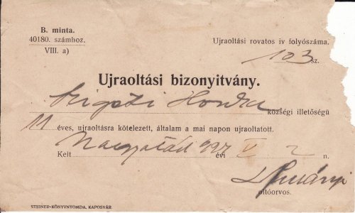 Újraoltási igazolvány Újraoltási igazolvány