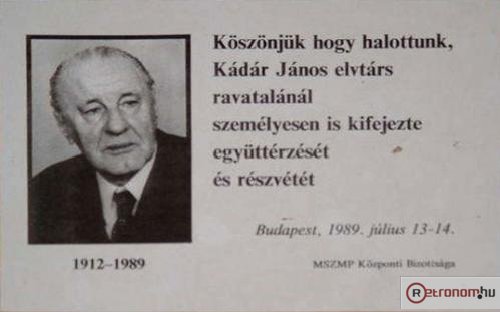 Kádár János temetési részvétel köszönete Kádár János temetési részvétel köszönete