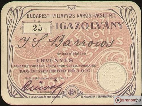 Városi villamos vasút jegy