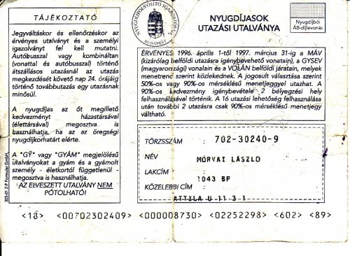 Nyugdijas utazási utalvány Nyugdijas utazási utalvány