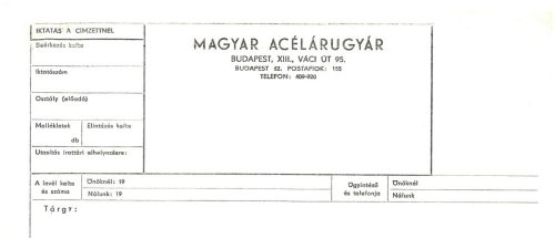 Magyar Acélárugyár céges levélpapírjának fejléce Magyar Acélárugyár céges levélpapírjának fejléce
