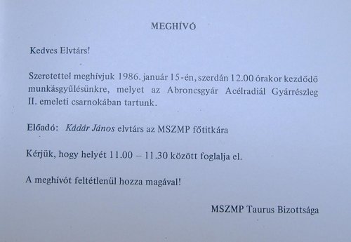 Meghívó Kádár János előadására