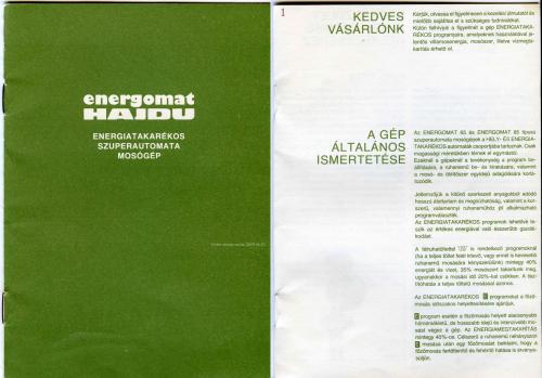Energomat - HAJDU leírás - címlap és első oldal