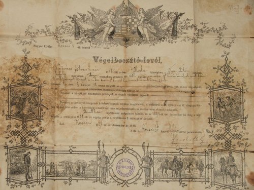 Végelbocsátó Levél a Huszárezredtől, 1891-ből Végelbocsátó Levél a Huszárezredtől, 1891-ből