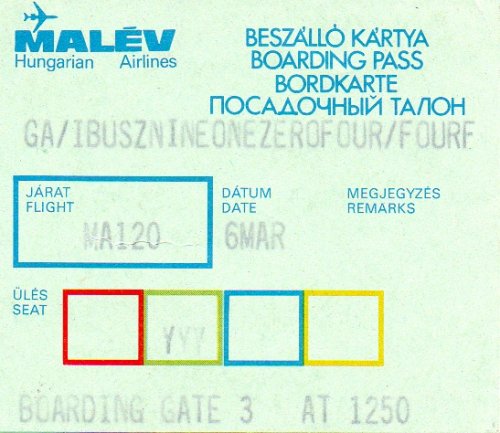 Malév beszálló kártya