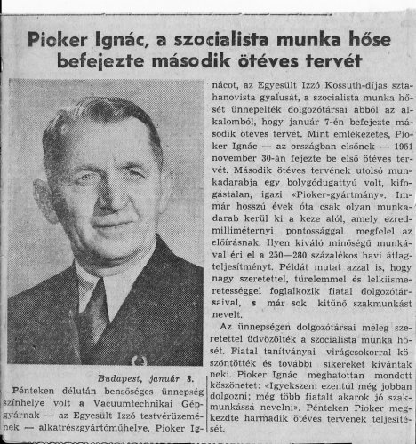 Pióker Ignác befejezte  második Ötéves tervét
