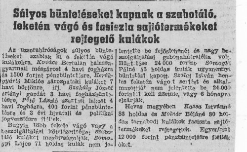 Eljárás szabotáló kulákok ellen Eljárás szabotáló kulákok ellen