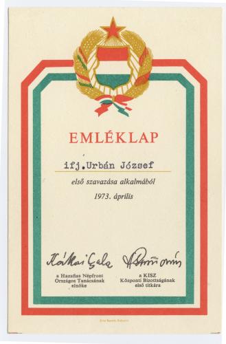 Emléklap első szavazás alkalmából Emléklap első szavazás alkalmából
