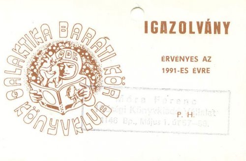 Galaktika Baráti Kör igazolvány