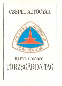 Csepel Autógyár - Törzsgárda igazolvány