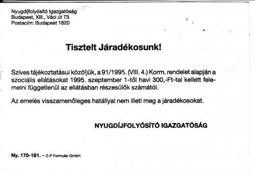 Értesités a Nyugdijfolyósitó Igazgatóságtól Értesités a Nyugdijfolyósitó Igazgatóságtól