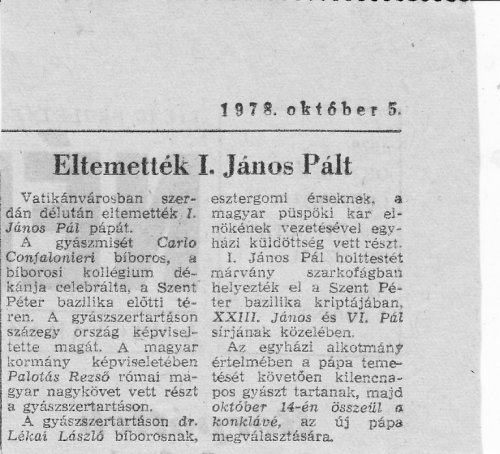 Eltemették I.János Pál pápát