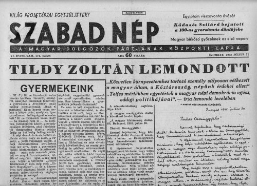 Tildy Zoltán lemondott Tildy Zoltán lemondott