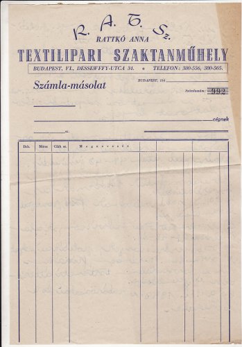 Ratkó Anna Szaktanműhely számla Ratkó Anna Szaktanműhely számla