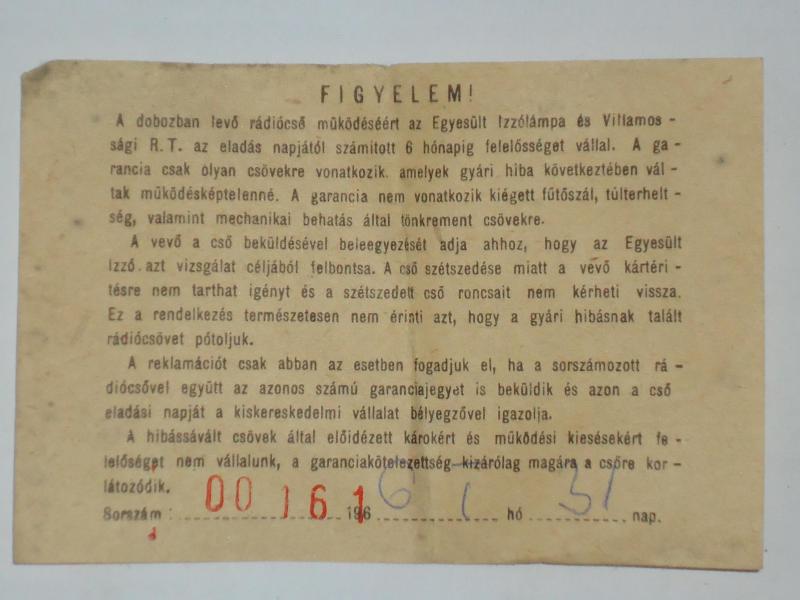 garancia jegy 1966-ból
